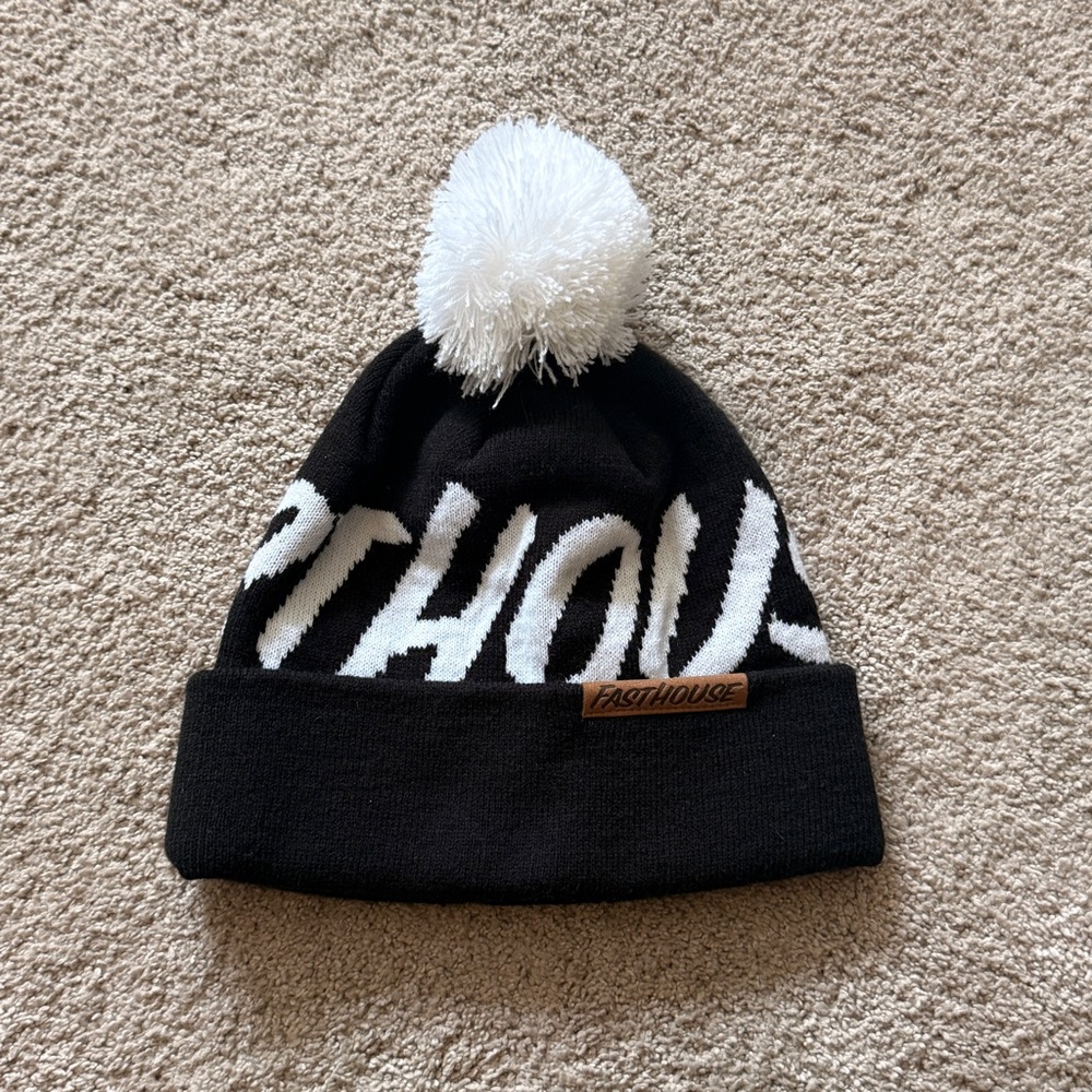 Black and White Fasthouse Pom Beanie